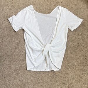 Sezane White Tie-Front Short Sleeve Top